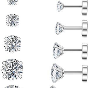 Hypoallergenic Silver Gold-Plated Flatback Stud Earrings with Cubic Zirconia, Mu